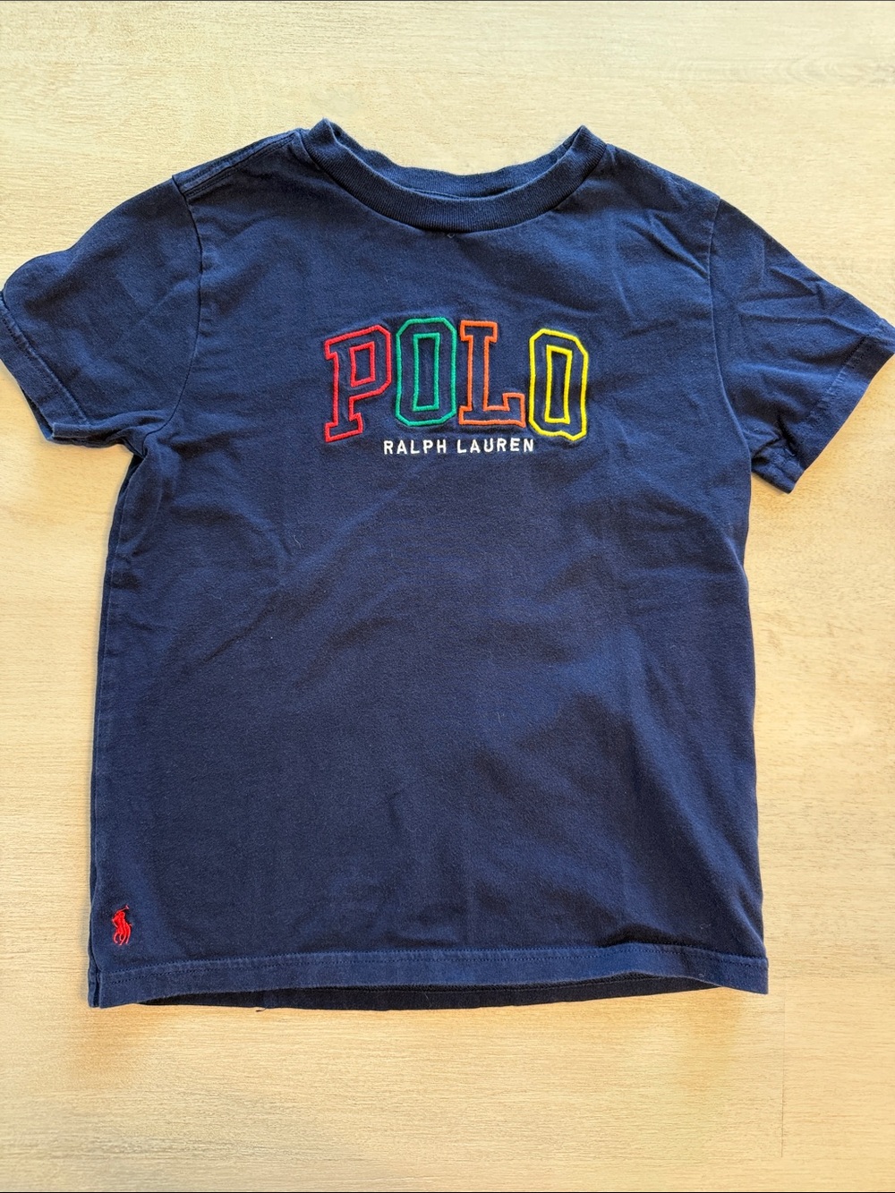 Ralph Lauren Navy Tee with Multicolor POLO Embroidery